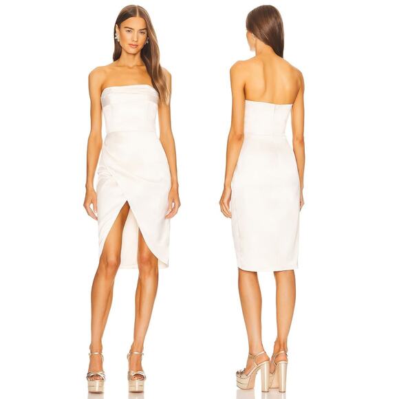Michael Costello x REVOLVE Sara Midi Dress Strapless Surplice Ivory White Small - Picture 1 of 12